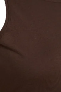Trendyol Curve Dark Brown shift Crew Neck slit 100% Cotton Maxi/LONG Knitting Dress - Image 7