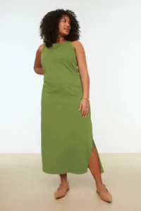 Trendyol Curve Green single jersey Knitting Plus Size Dress