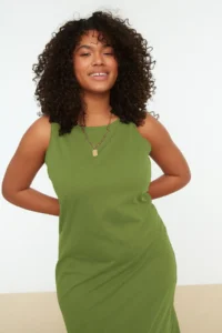 Trendyol Curve Green single jersey Knitting Plus Size Dress - Image 2