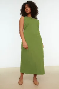 Trendyol Curve Green single jersey Knitting Plus Size Dress - Image 3