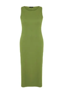 Trendyol Curve Green single jersey Knitting Plus Size Dress - Image 5