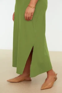 Trendyol Curve Green single jersey Knitting Plus Size Dress - Image 6