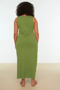 Trendyol Curve Green single jersey Knitting Plus Size Dress - Image 7