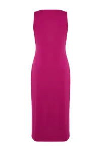 Trendyol Curve Fuchsia shift Crew Neck slit 100% Cotton Maxi/LONG Knitting Dress - Image 8