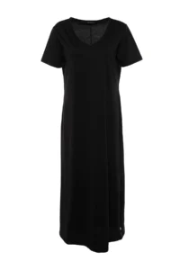 Trendyol Curve Black V-neck slit Maxi/LONG 100% Cotton Knitting Dress - Image 6