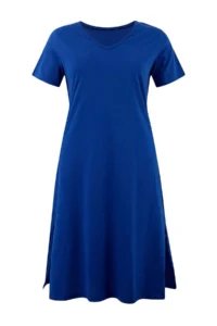 Trendyol Curve Navy Blue V Ykaka slit 100% Cotton Knitting Plus Size Dress - Image 3