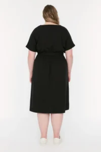 Trendyol Curve Black Belted Knitting Crew Neck 100% Cotton Dress - Image 5