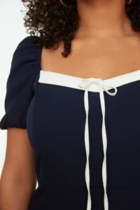 Trendyol Curve Navy Blue Weaving Collar Detailed Dress - Image 3