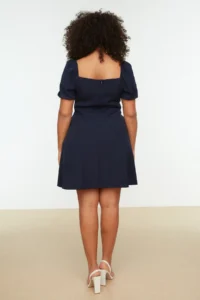 Trendyol Curve Navy Blue Weaving Collar Detailed Dress - Image 4
