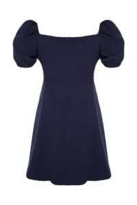 Trendyol Curve Navy Blue Weaving Collar Detailed Dress - Image 7
