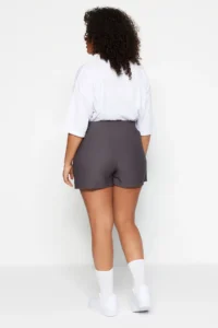 Trendyol Curve Gray Weaving Lace Detailed Mini Plus Size Shorts Skirt - Image 6