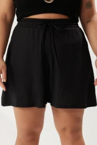 Trendyol Curve Black Elastic Waist Plus Size Knitting Shorts - Image 3