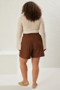 Trendyol Curve Brown Elastic Waist Plus Size Knitting Shorts - Image 5