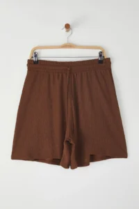 Trendyol Curve Brown Elastic Waist Plus Size Knitting Shorts - Image 6