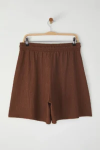 Trendyol Curve Brown Elastic Waist Plus Size Knitting Shorts - Image 8