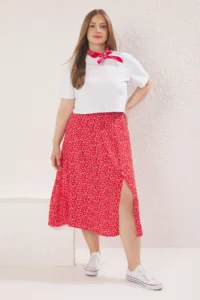 Trendyol Curve Rejection Crispy Floral slit Weaving Midi Viscose Skirt