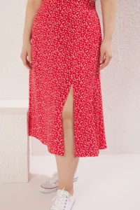 Trendyol Curve Rejection Crispy Floral slit Weaving Midi Viscose Skirt - Image 3