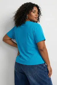 Trendyol Curve Petrol V-neck Basic 100% Cotton Knitting T-Shirt - Image 2