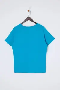 Trendyol Curve Petrol V-neck Basic 100% Cotton Knitting T-Shirt - Image 5