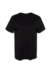 Trendyol Curve Black relaxed Crew Neck slit 100% Cotton Knitting T-Shirt - Image 8