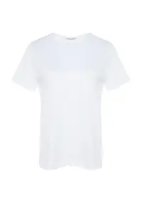 Trendyol Curve White relaxed Crew Neck slit 100% Cotton Knitting T-Shirt - Image 6