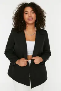 Trendyol Curve Black Double Closure Weaving Blazer Jacket