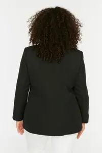 Trendyol Curve Black Double Closure Weaving Blazer Jacket - Image 5
