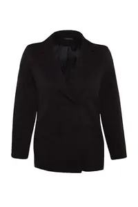 Trendyol Curve Black Double Closure Weaving Blazer Jacket - Image 6