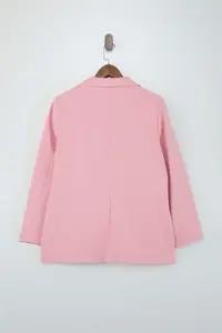 Trendyol Curve Light Pink Double Closure Weaving Blazer Plus Size Jacket - Image 5