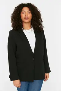 Trendyol Curve Black Leopard Lining Detailed Blazer Weaving Jacket - Image 2