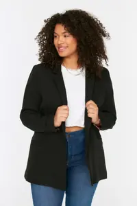 Trendyol Curve Black Leopard Lining Detailed Blazer Weaving Jacket - Image 4