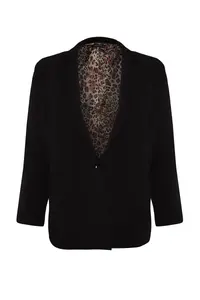 Trendyol Curve Black Leopard Lining Detailed Blazer Weaving Jacket - Image 6