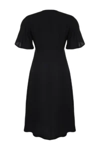 Trendyol Curve Black Plain wrap Midi Weaving Plus Size Dress - Image 8