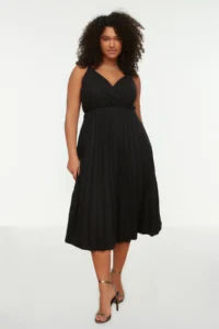 Trendyol Curve Black Double breasted Yaka Sleeveless Knitting Dress - Image 2