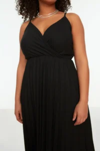 Trendyol Curve Black Double breasted Yaka Sleeveless Knitting Dress - Image 3