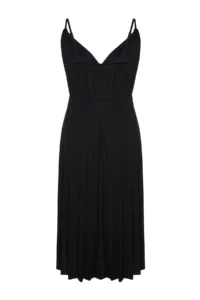 Trendyol Curve Black Double breasted Yaka Sleeveless Knitting Dress - Image 7