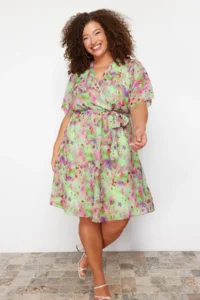 Trendyol Curve Multicolored Siphon Weaving Plus Size Dress