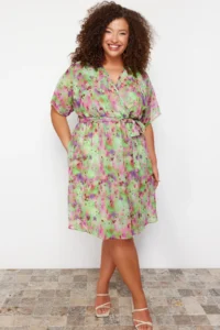Trendyol Curve Multicolored Siphon Weaving Plus Size Dress - Image 2