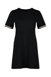 Trendyol Curve Black Crew Neck 100% Cotton Sleeves with Bias Detail Knitting Plus Size T-Shirt Dress - Image 6