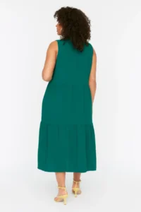 Trendyol Curve Emerald Green shift/Plain Cut Dog collar Midi Weaving Dress - Image 5