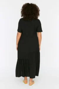 Trendyol Curve Black Short Sleeve Weaving with flywheel Midi Plus Size Dress - Image 5