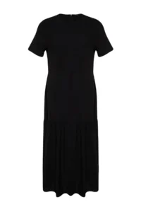 Trendyol Curve Black Short Sleeve Weaving with flywheel Midi Plus Size Dress - Image 6