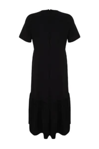 Trendyol Curve Black Short Sleeve Weaving with flywheel Midi Plus Size Dress - Image 8