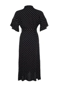 Trendyol Curve Black Polka Dot Belted Midi Plus Size Weaving Dress - Image 8