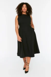 Trendyol Curve Black A-line Weaving Pocket Detail Dress - Image 2