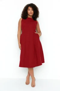Trendyol Curve Burgundy A-line Weaving Pocket Detail Dress