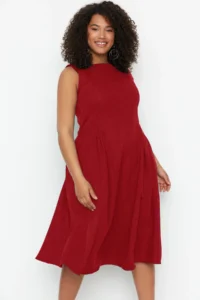 Trendyol Curve Burgundy A-line Weaving Pocket Detail Dress - Image 2