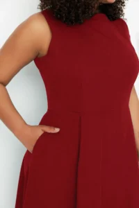 Trendyol Curve Burgundy A-line Weaving Pocket Detail Dress - Image 3