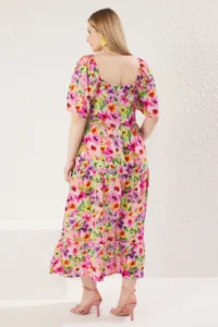 Trendyol Curve Multicolored-Pink flower patterned Weaving Ruffle Detailed Dress - Image 5