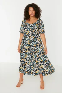 Trendyol Curve Multicolored flower patterned Weaving Ruffle Detailed Dress - Image 2